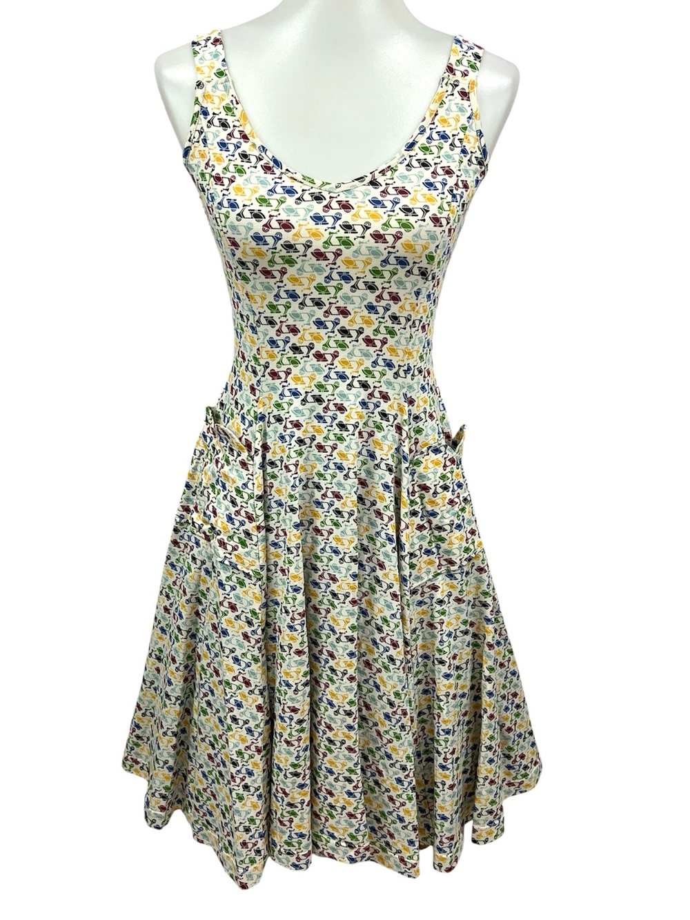 Effie’s Heart Retro Mod 60s Radiance Sleeveless Swing Dress Scooter Print